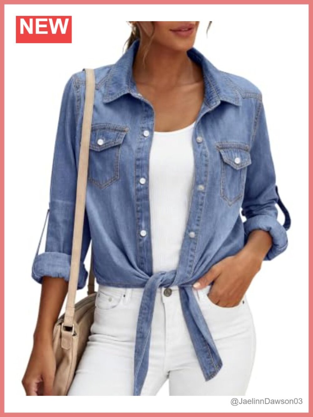 Women's Denim Tie Front Button Down Shirt